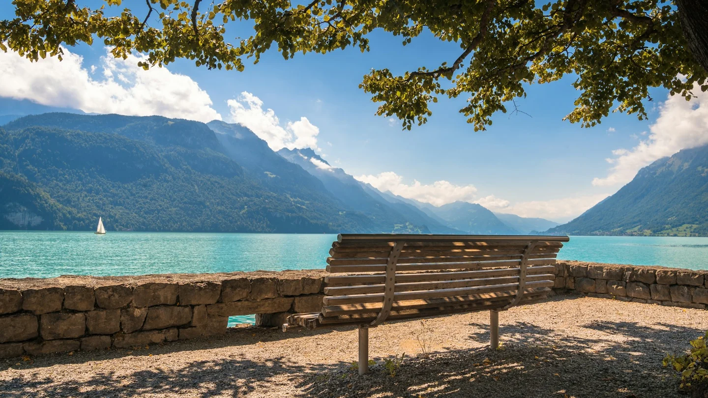 Bench overlooking Lake Brienz in Brienz